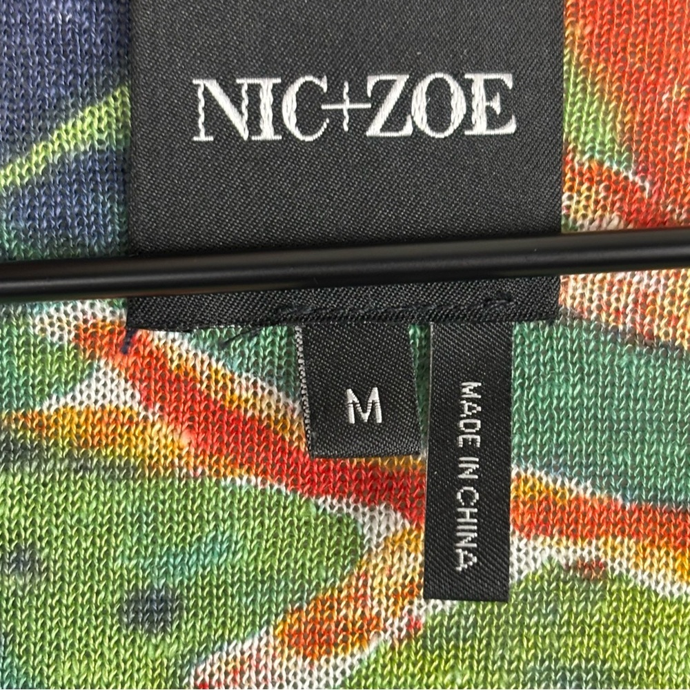 NIC+ZOE Cardigan Sweater Womens M Jungle Print 4-Way Linen Blend Open Waterfall - Picture 3 of 10